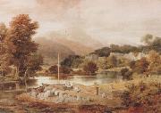 Ramsay Richard Reinagle A Slate Wharf,with the Village of Clappersgate and Coniston Fells,near the Head of Windermere-Forenoon (mk47) oil painting picture wholesale